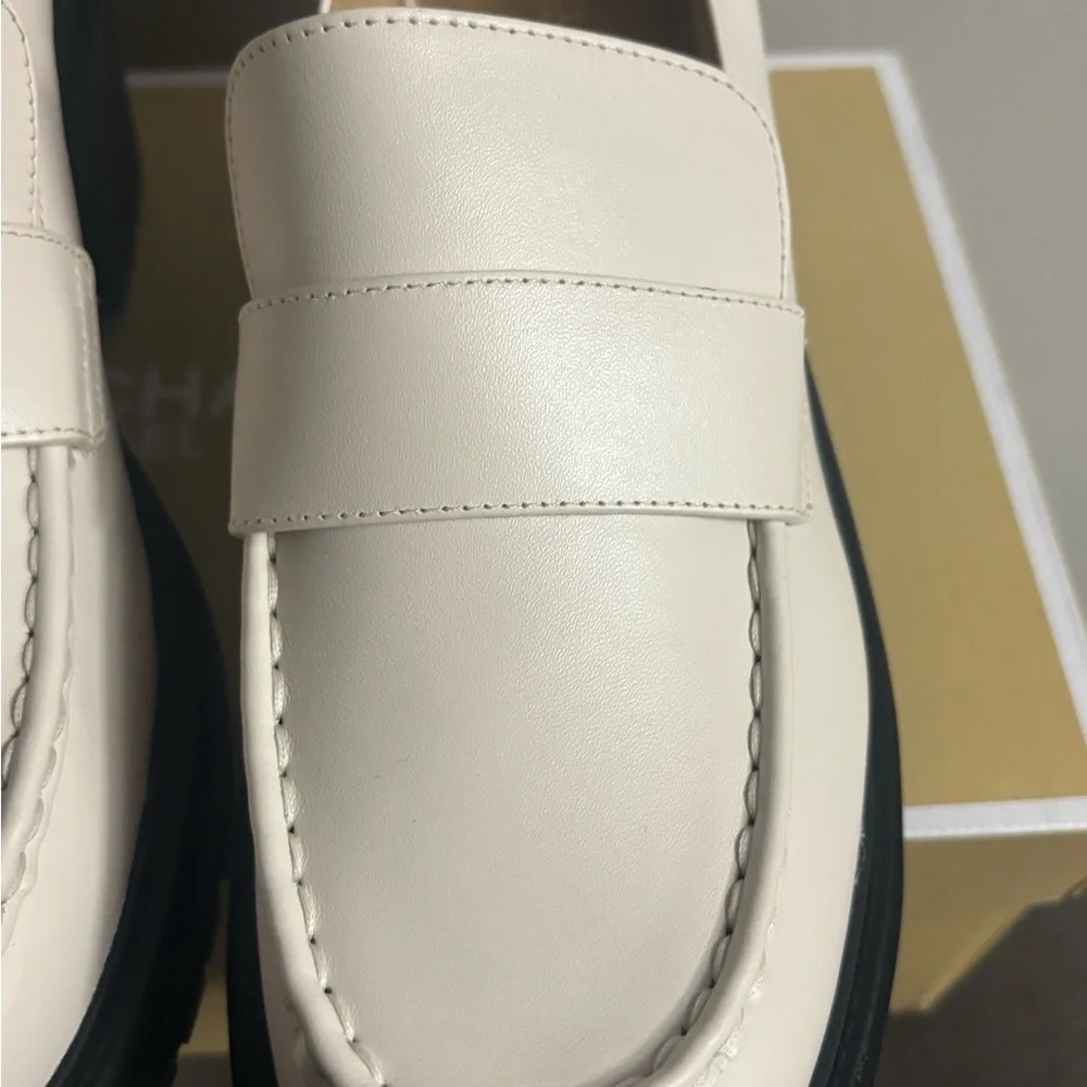 Michael Kors Rocco Block Heeled Loafer Leather LT Cream 9.5 #2